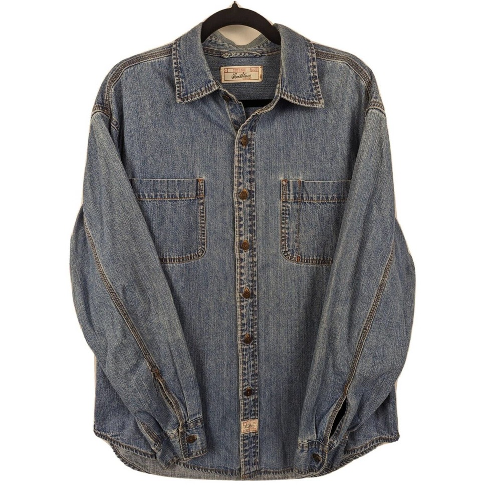 VTG Levi Strauss Signature Denim Shirt Metal Button Mens L Long Sleeve Rancher